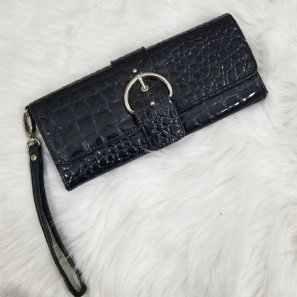 Small Black Crocodile Clutch/ Wristlet